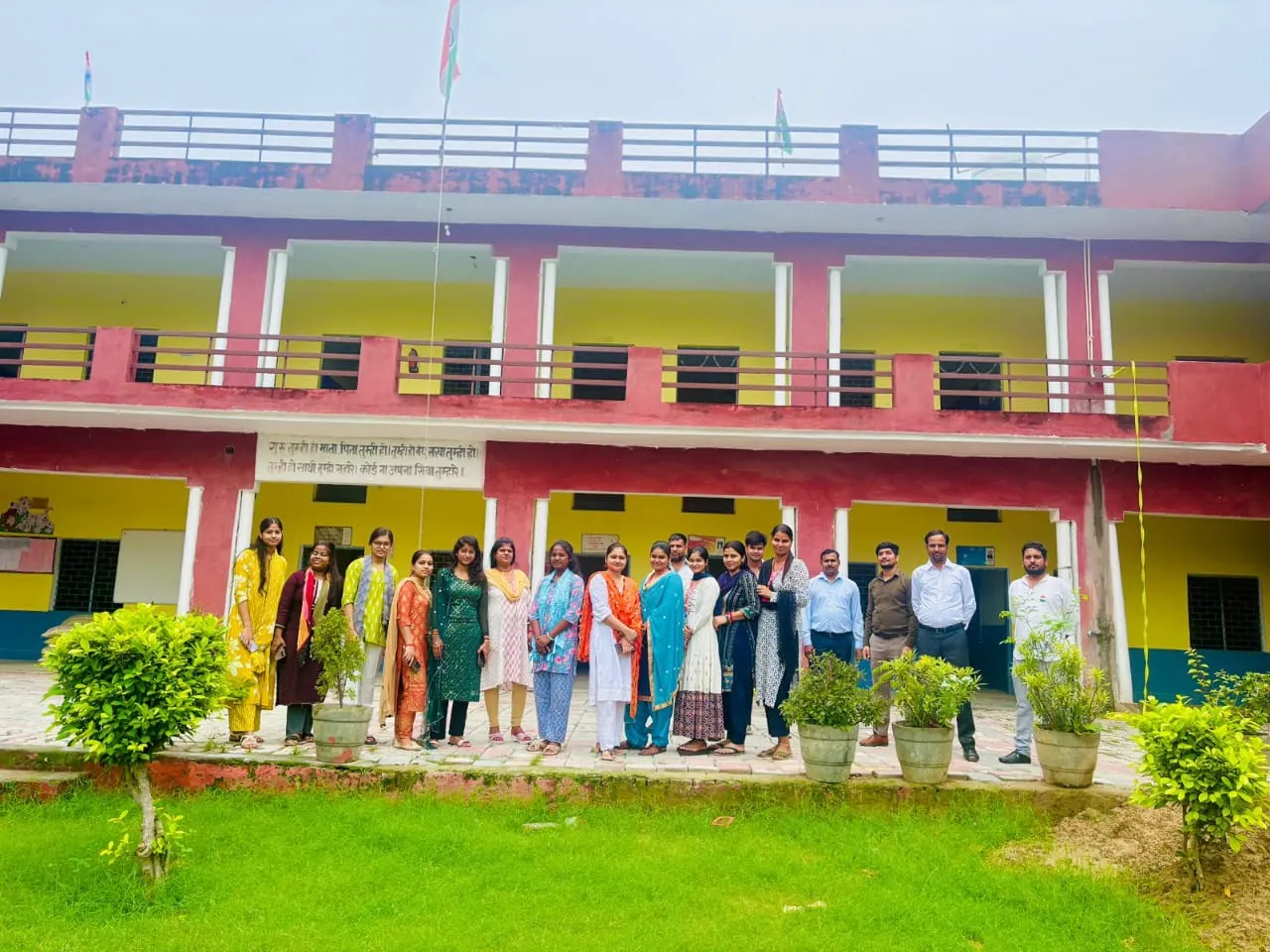 Teachers of Shiva International School in front of the school building